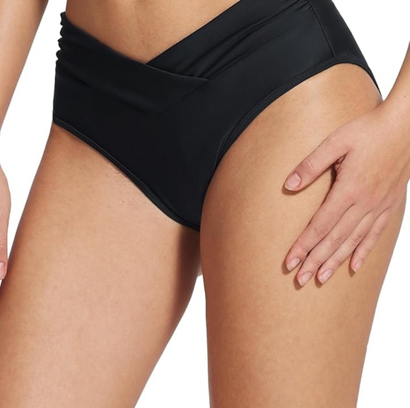 Women's V Cut Cheeky Bikini Bottoms High Cut Ruched Twist Front Swim Bathing Sui - Picture 6 of 7